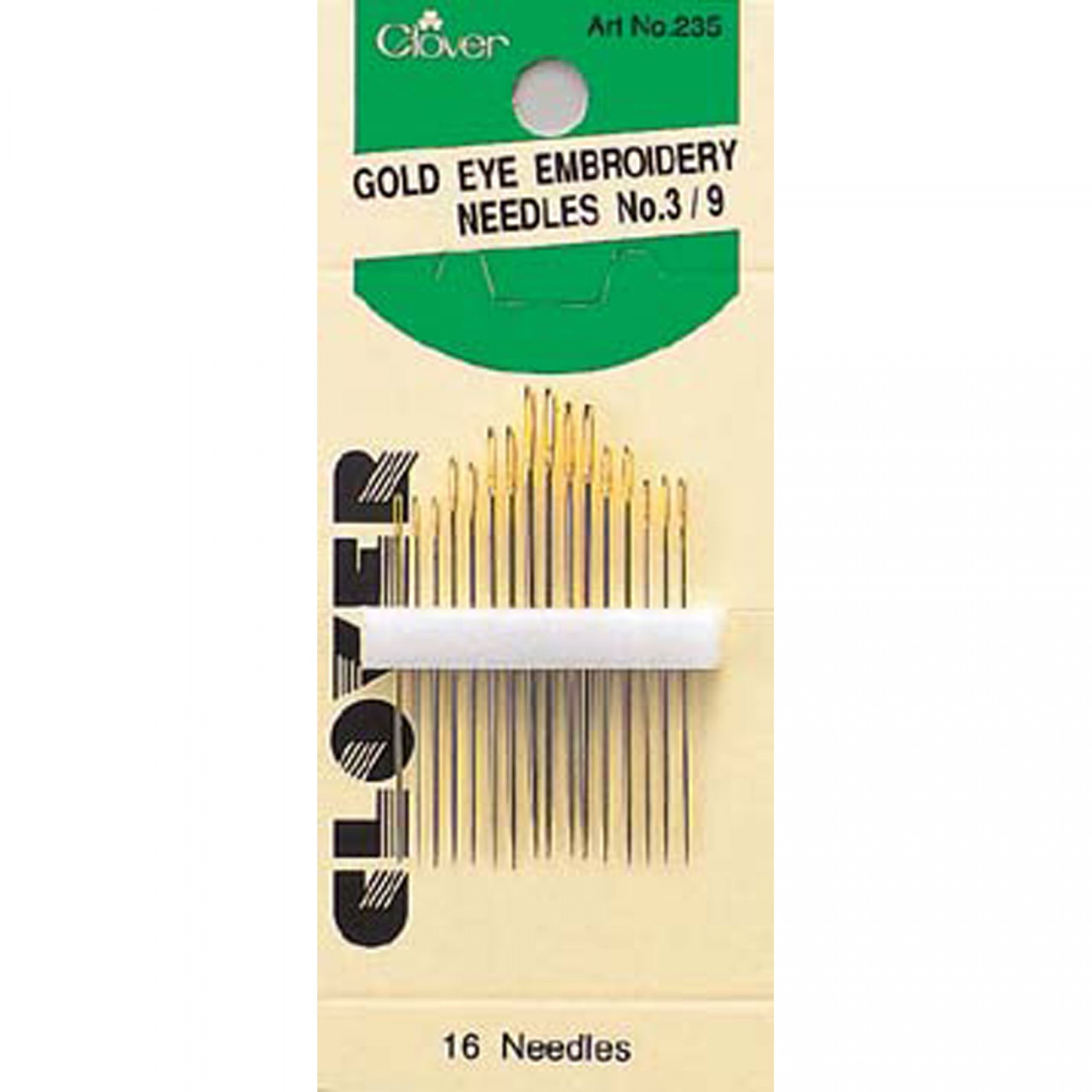 Clover No. 3-9 Gold Eye Embroidery Needles - Pack of 16